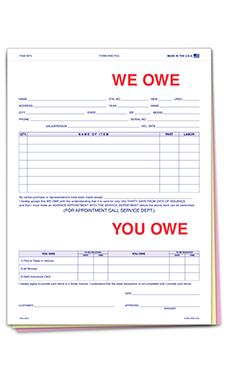 3-Part We Owe You Owe Forms