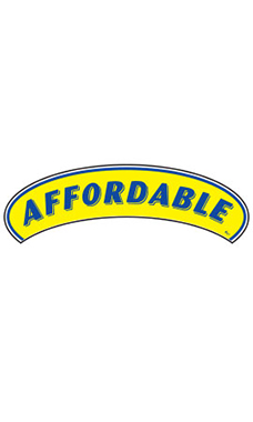 Arch Windshield Slogan Sticker - Blue/Yellow - "Affordable"