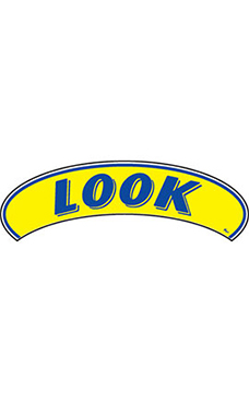 Arch Windshield Slogan Sticker - Blue/Yellow - "Look"