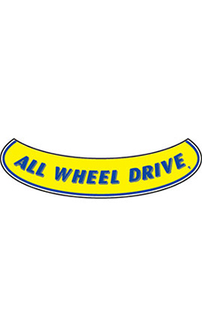 Smile Windshield Slogan Sticker - Blue/Yellow - "All Wheel Drive"