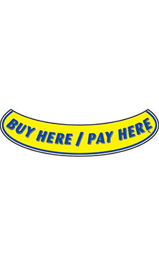 Smile Windshield Slogan Sticker - Blue/Yellow - "Buy Here/Pay Here"