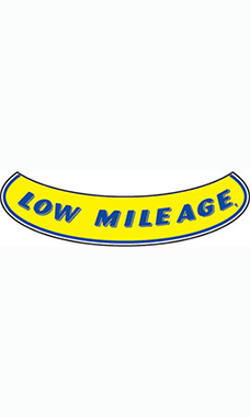 Smile Windshield Slogan Sticker - Blue/Yellow - "Low Mileage"