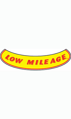 Smile Windshield Slogan Sticker - Red/Yellow - "Low Mileage"