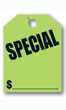 Mirror Hang Tags - Fluorescent Green - "Special"