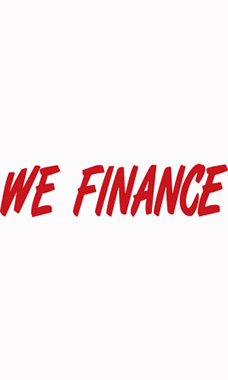 Designer Cut Windshield Slogan Sticker - Red/White - "We Finance"