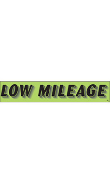 Rectangular Slogan Windshield Sticker - Green - "Low Mileage"