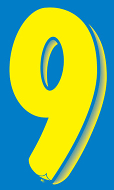 11 ½ inch Windshield Numbers And Symbols - Yellow/Blue - "9"