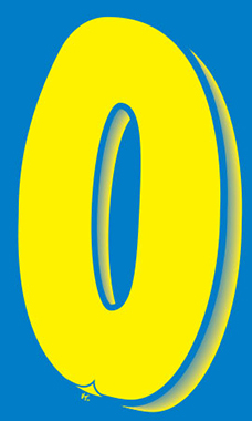 7 ½ inch Windshield Numbers And Symbols - Blue/Yellow - "0"
