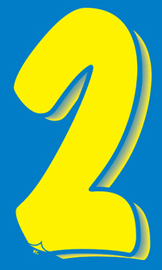 7 ½ inch Windshield Numbers And Symbols - Blue/Yellow - "2"