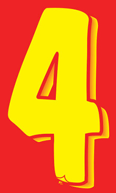 7 ½ inch Windshield Numbers And Symbols - Red/Yellow - "4"