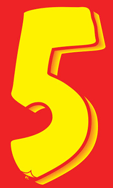7 ½ inch Windshield Numbers And Symbols - Red/Yellow - "5"