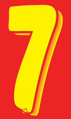 7 ½ inch Windshield Numbers And Symbols - Red/Yellow - "7"