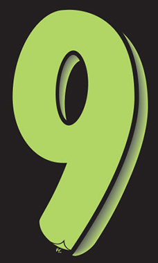7 ½ inch Windshield Numbers And Symbols - Neon Green/Black - "9"