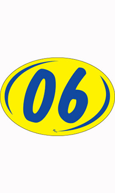 Oval 2-Digit Year Stickers - Blue/Yellow - "06"