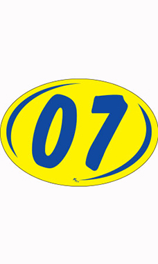 Oval 2-Digit Year Stickers - Blue/Yellow - "07"