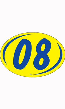 Oval 2-Digit Year Stickers - Blue/Yellow - "08"