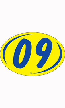 Oval 2-Digit Year Stickers - Blue/Yellow - "09"