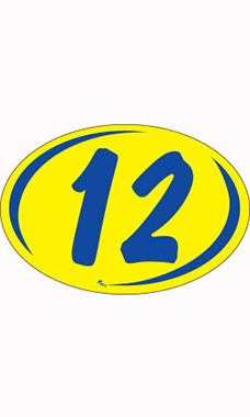 Oval 2-Digit Year Stickers - Blue/Yellow - "12"
