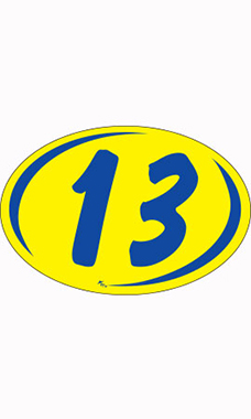 Oval 2-Digit Year Stickers - Blue/Yellow - "13"