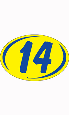 Oval 2-Digit Year Stickers - Blue/Yellow - "14"