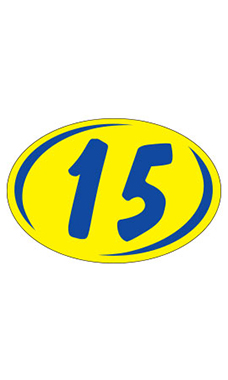 Oval 2-Digit Year Stickers - Blue/Yellow - "15"