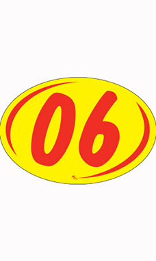 Oval 2-Digit Year Stickers - Red/Yellow - "06"