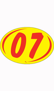 Oval 2-Digit Year Stickers - Red/Yellow - "07"