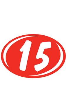 Oval 2-Digit Year Stickers - White/Red - "15"