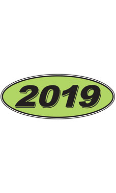 Oval Windshield Year Stickers- Black/Neon Green - "2019"