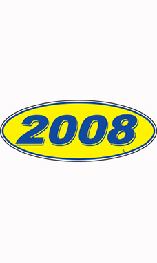 Oval Windshield Year Stickers - Blue/Yellow - "2008"