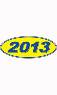 Oval Windshield Year Stickers - Blue/Yellow - "2013"
