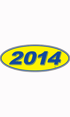 Oval Windshield Year Stickers - Blue/Yellow - "2014"