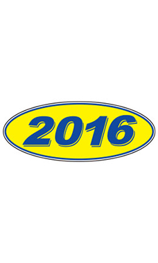 Oval Windshield Year Stickers - Blue/Yellow - "2016"