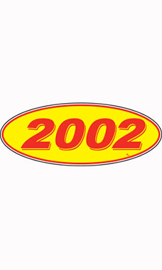 Oval Windshield Year Stickers - Red/Yellow - "2002"