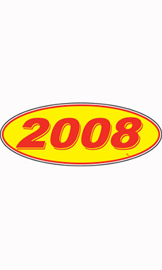 Oval Windshield Year Stickers - Red/Yellow - "2008"