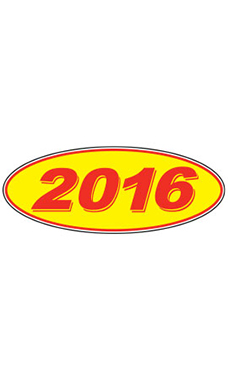 Oval Windshield Year Stickers - Red/Yellow - "2016"