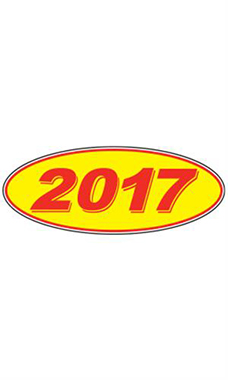 Oval Windshield Year Stickers- Red/Yellow - "2017"