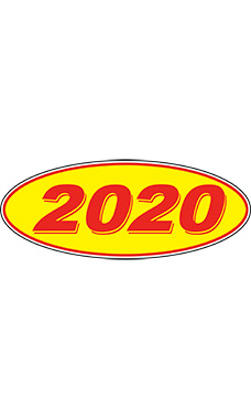 Oval Windshield Year Stickers - Red/Yellow - "2020"