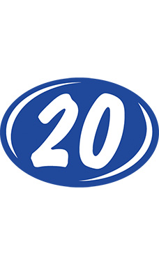 Oval 2-Digit Year Stickers - White/Blue - "20"