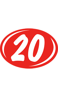 Oval 2-Digit Year Stickers - White/Red - "20"