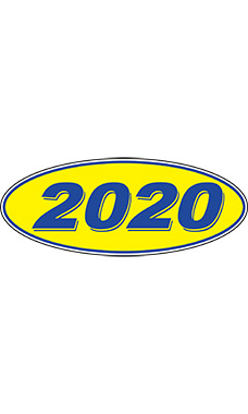 Oval Windshield Year Stickers - Blue/Yellow - "2020"