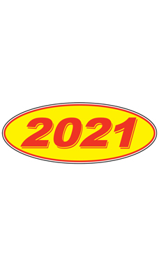 Oval Windshield Year Stickers - Red/Yellow - "2021"