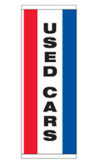 Large Double Sided Vertical Stripe Message Flag - "Used Cars"