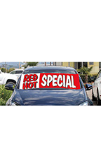 Windshield Banner With Bungee Cord - "Red Hot Special"