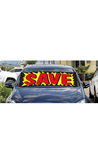 Windshield Banner With Bungee Cord - "Save" - Yellow with Red
