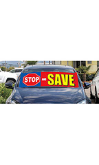 Windshield Banner With Bungee Cord - "Stop And Save"