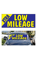 Windshield Banner With Bungee Cord - "Xtra Low Mileage"