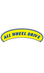 Arch Windshield Slogan Sticker - Blue/Yellow - "All Wheel Drive"