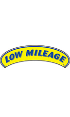 Arch Windshield Slogan Sticker - Blue/Yellow - "Low Mileage"