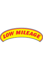 Arch Windshield Slogan Sticker - Red/Yellow - "Low Mileage"